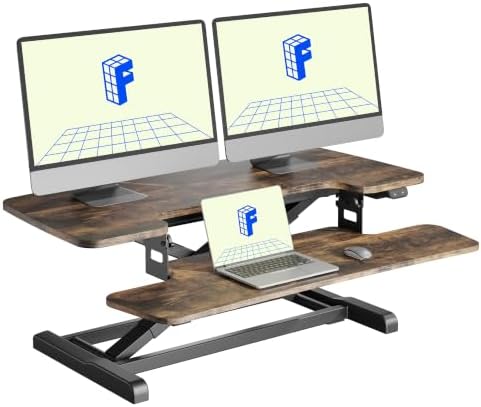 FLEXISPOT 36" Electric Standing Desk Converter, Motorized Sit to Stand Desk Riser, Height Adjustable Desktop Dual Monitor Workstation with Large Keyboard Tray, Rustic Color by Unknown