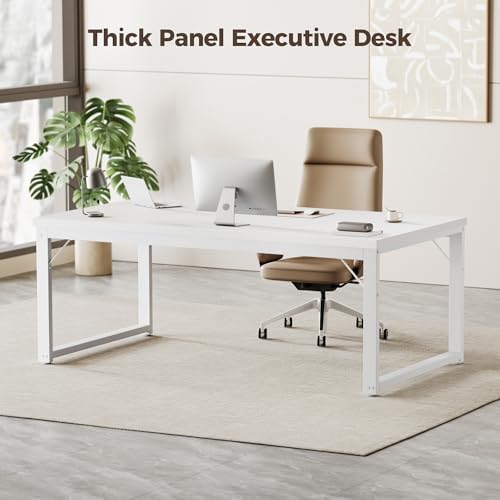 Mericonia 40 Inch Computer Desk, 1" Thick Small Office Table, White - Image 3