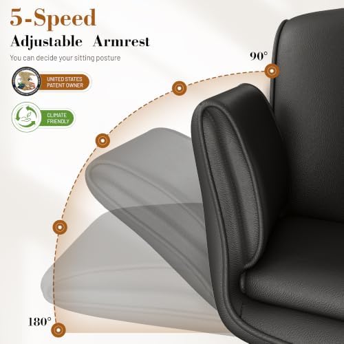 HeroSet Criss Cross Chair with Wheels & Armrests,Comfy Wide Vanity Chair,Scratch-Resistant Pu Leather Cross Legged Desk Chair,Height Adjustable Computer Office Desk Chairs for Home,Makeup,Bedroom - Image 4