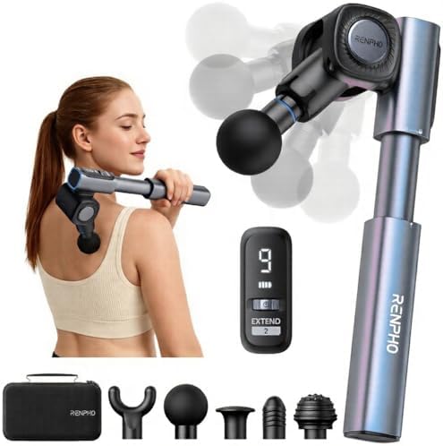 RENPHO Foldable 2-in-1 Massage Gun with Extendable Handle, 0-90° Angle by RENPHO