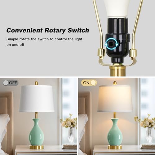 24″ Sage Green Ceramic Table Lamps Set of 2, Modern Classic Bedside Lamps for Bedroom Nightstand, Small Table Lamp for Living Room Side Table (2 LED Bulbs Included) - Image 5