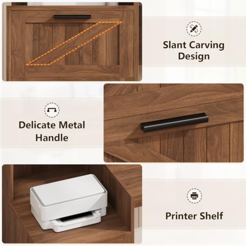 Farmhouse L Shaped Desk with Drawers & Printer Shelf for Home Office - Image 7