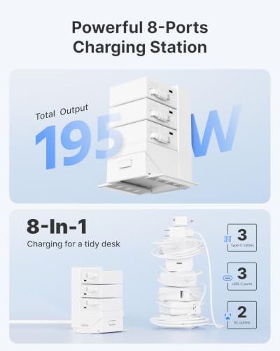 Gitryin Tower Charging Station for Nightstand, 195W Retractable Charger - Image 4