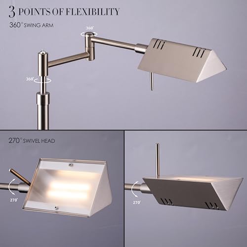 O'Bright Brook Adjustable Dimmable LED Pharmacy Floor Lamp, Brushed Nickel - Image 3