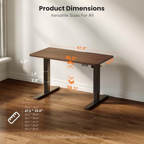 CubiCubi Electric Height Adjustable Standing Desk 48x24 Inch, Dark Walnut - Image 2