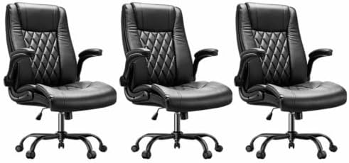 Marsail Executive Office Chair Ergonomic Desk Chair with Flip-up Armrests PU Leather Height-Adjustable Swivel Rolling Dark,Pack of 3 by Marsail