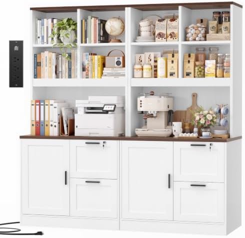 Homieasy Vertical File Cabinet Bookcase with Printer Stand & Outlet, 2 Pack by Homieasy