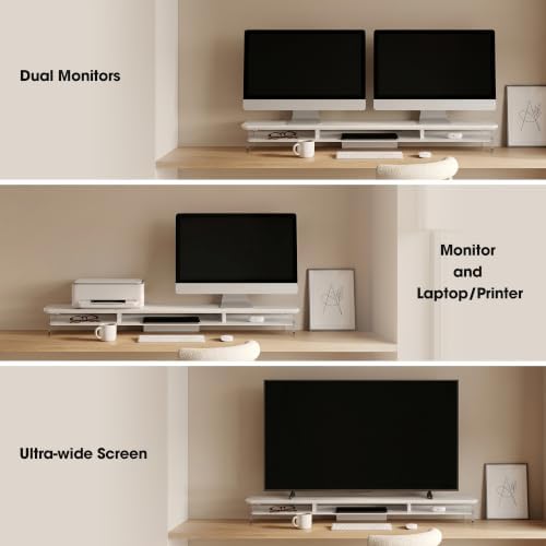 Fenge 42.5" Dual Monitor Stand with Clear Acrylic Legs, White - Image 5