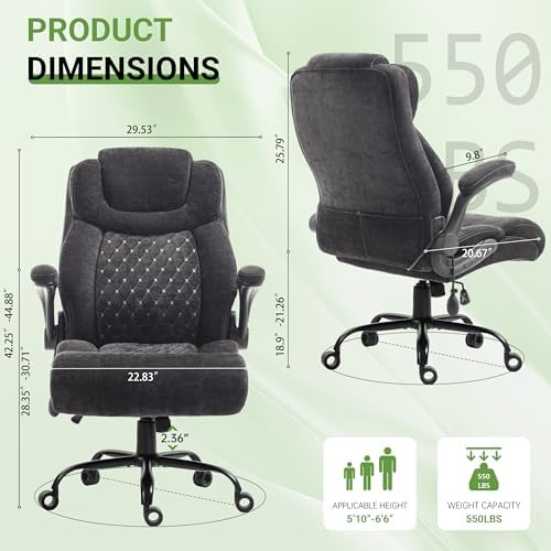 Office Chair, Big and Tall Executive Chair with Air-Lumbar Support, Breathable Desk Computer Chair with Adjustable Flip-up Armrests, Wide Cushion Seat Swivel Home Office Chair - Image 2