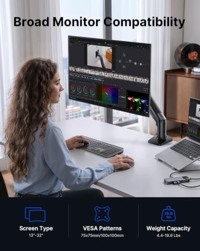 HUANUO FlowLift™ Single Monitor Mount, 13 to 32 Inch Monitor Arm, Adjustable Monitor Stand, Vesa Mount with Clamp and Grommet Base - Fits 4.4 to 19.8lbs LCD Computer Monitors - Image 4