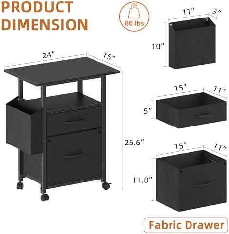 GYIIYUO 2 Drawer File Cabinet 24''W, Mobile Filing Cabinet, Printer Stand - Image 3