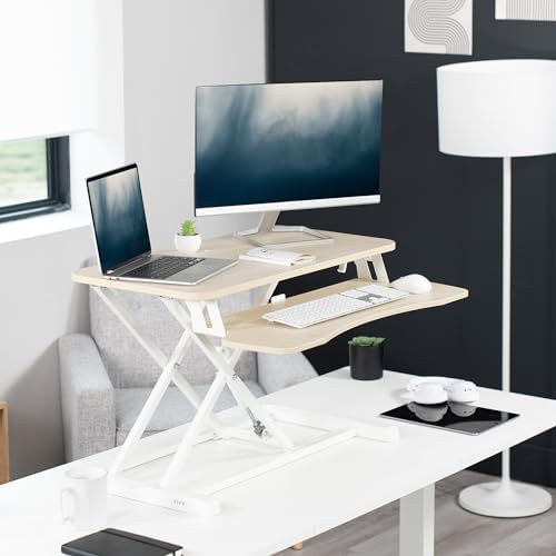 VIVO Light Wood 32 inch Standing Desk Converter, DESK-V000KF - Image 2