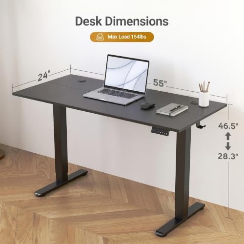 Claiks Electric Standing Desk, 55x24 Inch, Black - Image 3