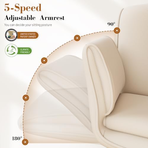HeroSet Criss Cross Chair with Wheels & Armrests,Comfy Wide Vanity Chair,Scratch-Resistant Pu Leather Cross Legged Desk Chair,Height Adjustable Computer Office Desk Chairs for Home,Makeup,Bedroom - Image 4