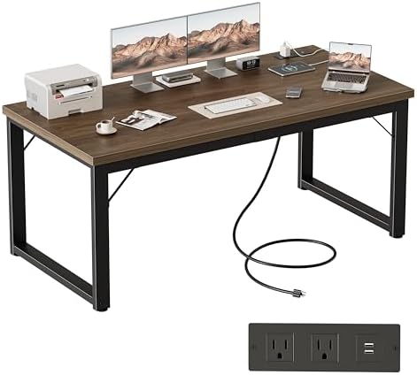 Mericonia 54 Inch Computer Desk with Power Outlets, 1.2" Thick Office Table by MERICONIA