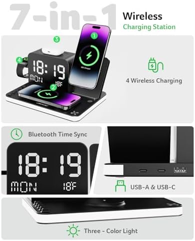 Acer Gadget 7-in-1 Wireless Charging Station Charger Stand for Multiple Devices for Apple - iPhone 17 16 15 14 13 12 Pro Max Apple Watch Airpods, Wireless iPhone Charger Station with Bluetooth TimeSyn - Image 2