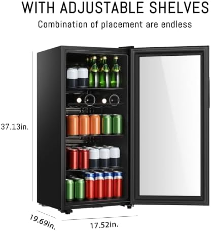 HAILANG Beverage Refrigerator, 4.5 Cu.Ft, Mini Fridge with Glass Door for Soda Beer, Freestanding Beverage Cooler for Office, Bar, Adjustable Shelving&Adjustable Foot - Image 5