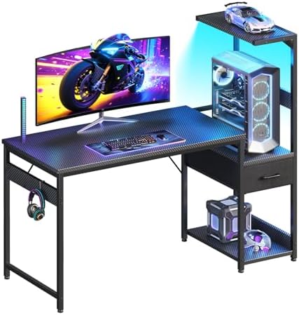 Casaottima 48'' Gaming Desk with LED Lights & CPU Stand, Black by Casaottima