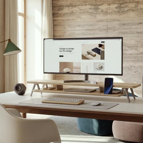Fenge Dual Monitor Stand Riser, Wooden Desk Shelf with 2-Tier Storage - Image 2