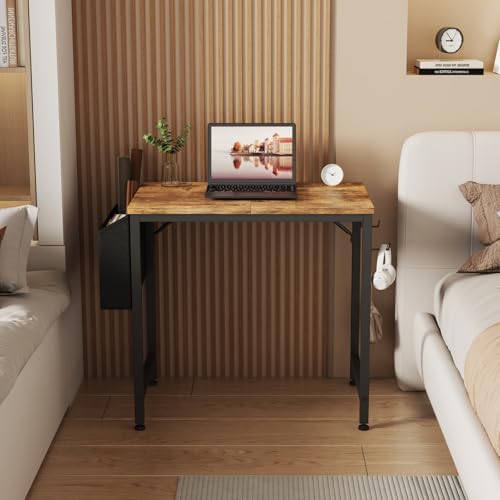 Lufeiya Small Desk for Small Spaces, 24 Inch Kids Girls Study Writing Mini Desks for Bedroom, Simple Modern Laptop PC Little Side Table with Storage Bag Headphone Hooks, Rustic Brown - Image 4