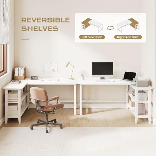 IOTXY 45" Reversible L-Shaped Office Desk with Storage Shelves, White - Image 4