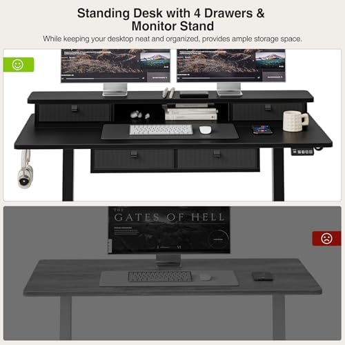 Grandder Electric Standing Desk with Four Drawers, Sit to Stand Up Height Adjustable Desk with Storage Shelf for Home Office, 47 * 28 Inch, Study, Ergonomic Adjustable Computer Desk, Black - Image 7