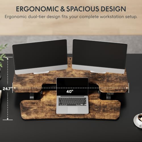 FLEXISPOT 40" Electric Standing Desk Converter, Motorized Sit to Stand Desk Riser, Height Adjustable Desktop Dual Monitor Workstation with Large Keyboard Tray, Rustic Color - Image 5