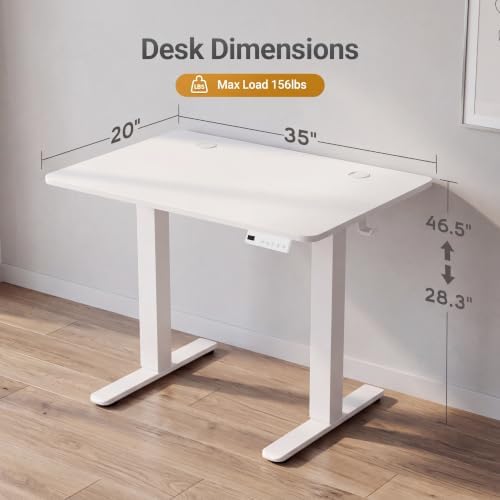 Claiks Electric Small Standing Desk, 35x20 Inch, White - Image 3