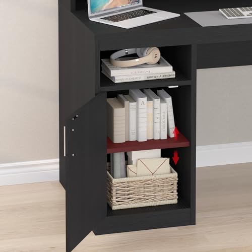 65" Black Computer Desk with 3 Drawers & Printer Shelf for Home Office - Image 6