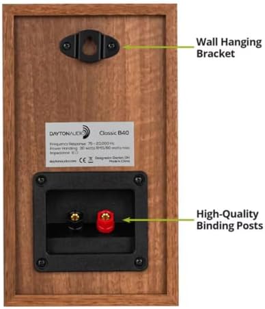 Dayton Audio Classic B40 Bookshelf Speaker Pair 60W Max 6 Ohm 4 Inch Woofer 1 Inch Silk Dome Tweeter Passive 2-Way Hi-Fi Speakers for Music TV PC and Home Theater Wood - Image 6