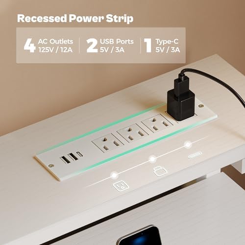 Huuger Gaming Desk with 6 Drawers, Computer Desk with LED Lights Power Outlets and Type-C, 39 Inch Office Desk with Storage, Monitor Stand, Writing Work Desk Home Office, Bedroom, White - Image 5