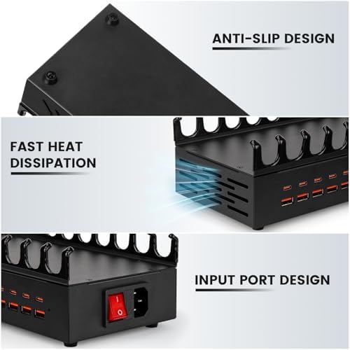 USB Charging Station 300W 24 Ports, Smart Power Distribution and Safety Protection PD/QC Charging Technology Multi Port Fast Charger with 12 USB-C and 12 USB-A for Multiple Devices - Image 5