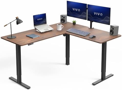 VIVO Dark Walnut 63 x 55 in Corner Standing Desk, DESK-E3CTD by VIVO