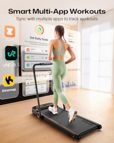 UREVO Strol 2E Smart 2-in-1 Folding Treadmill, Compact Walking Pad with Safety Handle, Plug and Play, Standing Desk Treadmill with Dual LED Display, Smart APP, Walking or Running for Home - Image 6