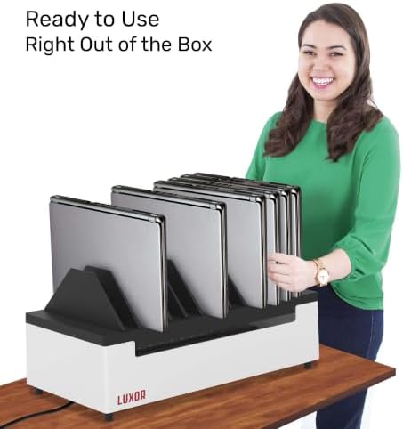Line Leader 12-Device Open Charging Station | Compact Desktop Charger for Laptops, Tablets, & Chromebooks | Space-Saving Design with Adjustable Dividers & UL Safety-Certified Power Strip - Image 6