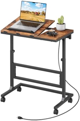 HOOBRO Height Adjustable Side Table with Charging Station, Rolling Desk by HOOBRO