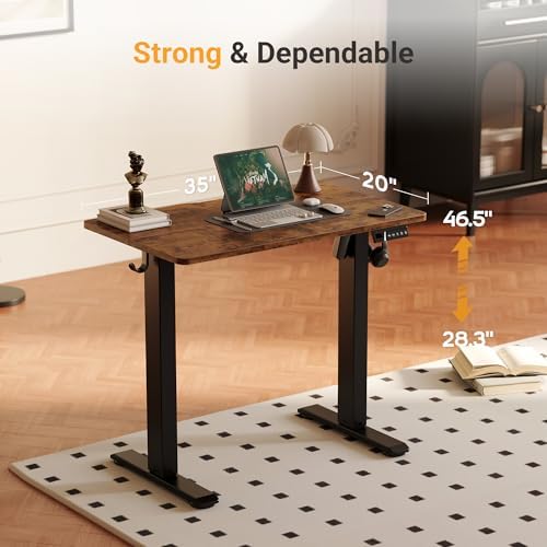 YDN Electric Standing Desk, 35x20 Inch, Rustic Brown - Image 3