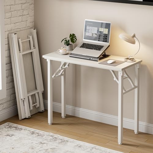 Frylr Small Folding Computer Desk – Portable 35.8 Inch Foldable Laptop Table, Collapsible and Compact for Easy Storage and Fast Setup, Lightweight for Small Spaces, Craft and Study Use, White Ash by Frylr