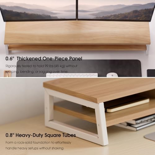 Fenge Dual Monitor Riser for Desk, Open Shelf with 3 Storage Compartments - Image 4