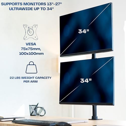 VIVO Dual Monitor Desk Mount Stand with Height Adjustment and VESA Plates for 2 LCD Ultrawide Screens up to 34 inches, Stacked Array, STAND-V002R - Image 4