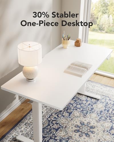 HUANUO Electric Standing Desk, Whole Piece Desktop, Adjustable Height Computer Desk, 4 Height Memory Settings, Sit Stand Up Desk for Home Office, 55" x 27", White - Image 4