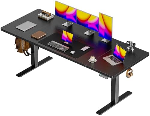 Huuger 71 x 30 Large Electric Standing Desk, Height Adjustable Computer Desk, 29.5" Deep Desktop, Stand up Gaming Office Table with 2 Hooks, 3 Preset Heights, for Home Office, Black by Huuger
