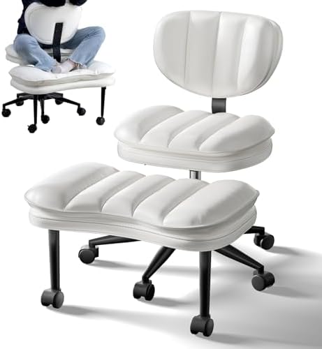 Cross Legged Office Chair, Ergonomic Cloud Criss Cross Desk Chair, Meditation Chair with Wheels, Height Adjustable Seat for ADHD, Wide Kneeling Chair with Back Support by HOMRELEXA