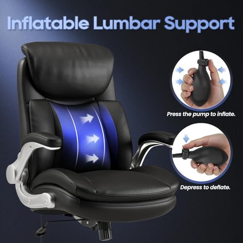 Office Chair Big and Tall- High Back Executive Office Chair- Ergonomic Home Computer Desk Chair with Padded Flip-up Arms, Adjustable Lumbar Support, Wide & Thick Seat for Adult-Black - Image 4