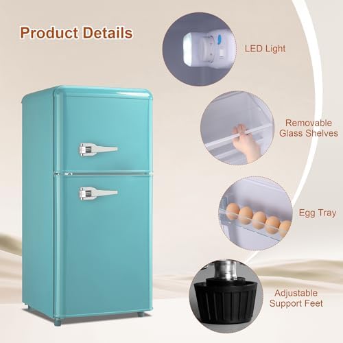 Retro Mini Fridge with Freezer 3.5 Cu. Ft, Small Refrigerator Dual Door - Image 5