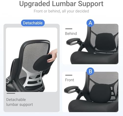 HYLONE 400lbs Heavy Duty Office Chair, 5" Thickened Seat Ergonomic Desk Chair with Adjustable Armrests, Home Office Computer Chairs for Long Hours Mesh Executive Chair(Black) - Image 5