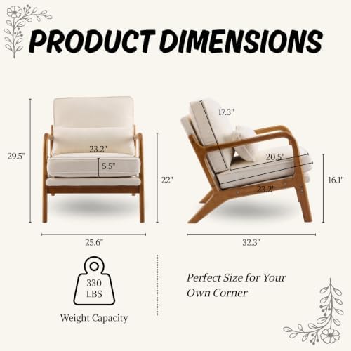 Karl home Mid-Century Modern Accent Reading Chair, Creamy - Image 2