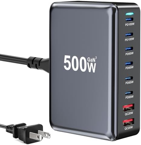 500W USB C Fast Charger Block, Multi-port USB Charging Station, GaN Ⅲ Double 100W PD PPS Port Fast Charging Station for Multiple Devices,Laptop Wall Charger Compatible with MacBook, iPhone 17,iPad etc by LMSEP