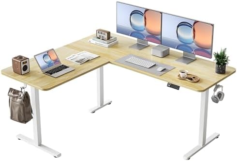 YIHAYO L Shaped Standing Desk Adjustable Height, 63 x 55 Inches Electric Corner Standing Desk, Natural by YIHAYO