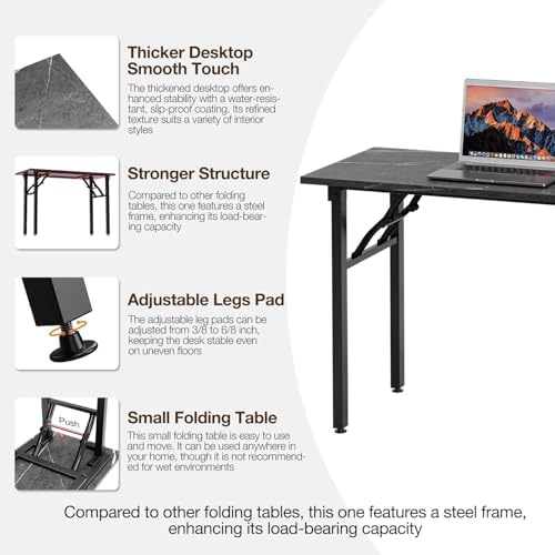 TEMI Small Computer Desk Folding Table - 43.3" Foldable Office Desk, No Assembly, Perfect for Small Spaces in Bedroom, or Apartment, Portable Mini Desk or Study Table Compact Design, Marble Greige - Image 7